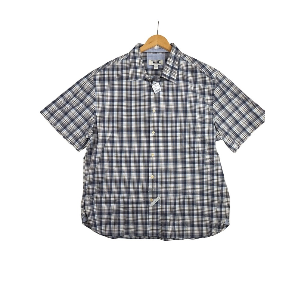 New Joseph Abbound Plaid Short Sleeve Button Down Shirt size XXL Blue/Tan